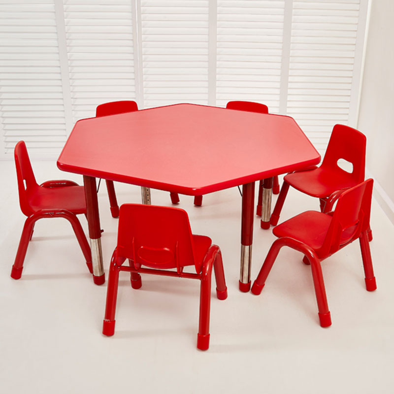 Fireproof Board Hexagonal Table (Stainless Steel Lifting Feet